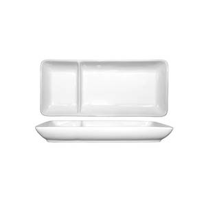 International Tableware, Inc FA2-120 Bright White 12" x 5" Porcelain 2 Compartment Plate