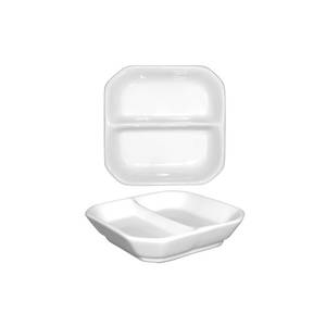 International Tableware, Inc FA2-3 Bright White 3" x 3" Porcelain 2 Compartment Sauce Dish