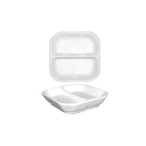 International Tableware, Inc FA2-5 Bright White 5"x5"x3/4"H Porcelain 2 Compartment Sauce Dish