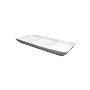 International Tableware, Inc FA3-120 Bright White 12-1/2" x 5" Porcelain 3 Compartment Plate