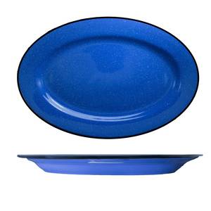 International Tableware, Inc CF-51 Campfire Speckle Ocean Blue 15-1/2" Ceramic Oval Platter