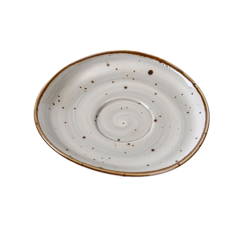 Yanco China LY-002 Lyon Brown Speckled Glazed Porcelain 6.5"L Freeform Saucer