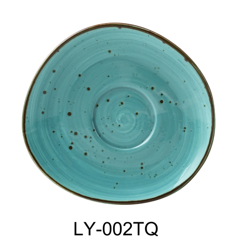 Yanco China LY-002TQ Lyon Turquoise Glazed Porcelain 6.5"L Freeform Saucer