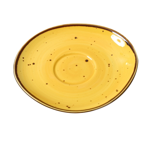 Yanco China LY-002YL Lyon Yellow Speckled Glazed Porcelain 6.5"L Freeform Saucer