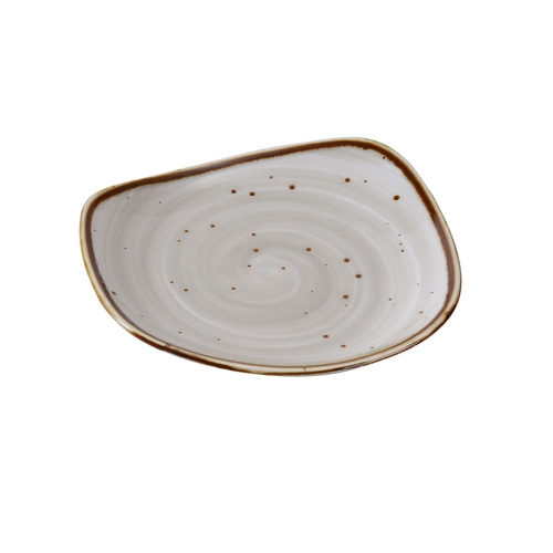 Yanco China LY-106 Lyon Brown Speckled Glazed Porcelain 5.75"L Freeform Plate