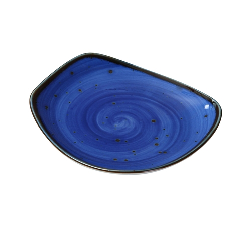 Yanco China LY-106BU Lyon Blue Speckled Glazed Porcelain 5.75"L Freeform Plate