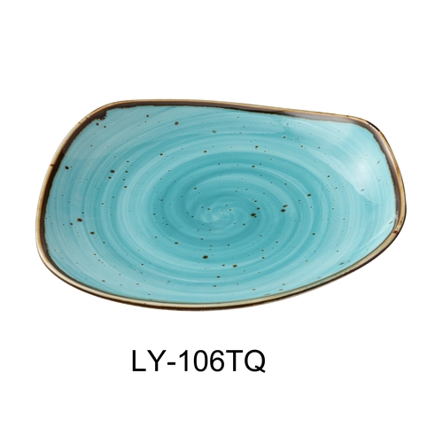 Yanco China LY-106TQ Lyon Turquoise Glazed Porcelain 5.75"L Freeform Plate