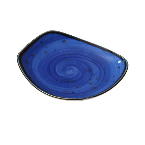 Yanco China LY-107BU Lyon Blue Speckled Glazed Porcelain 7.25"L Freeform Plate