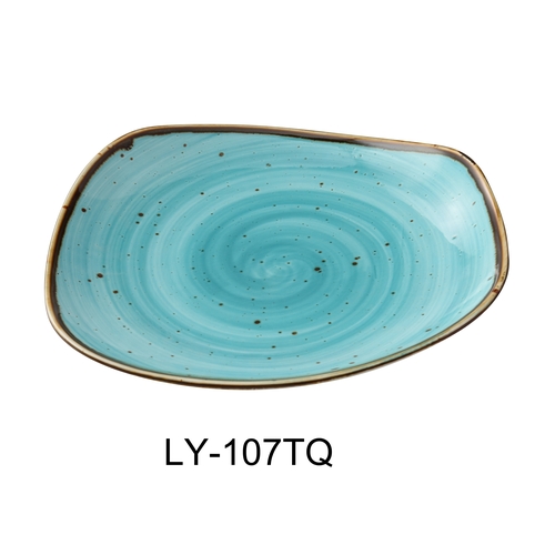 Yanco China LY-107TQ Lyon Turquoise Glazed Porcelain 7.25"L Freeform Plate