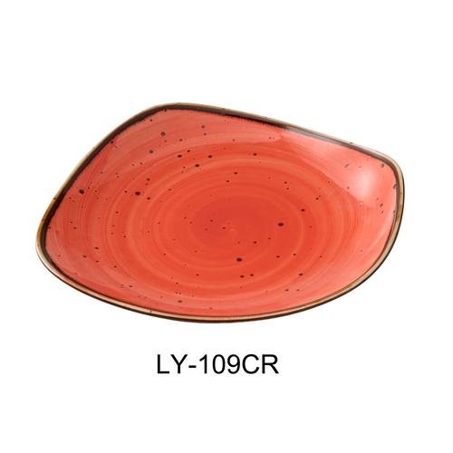 Yanco China LY-109CR Lyon Coral Speckled Glazed Porcelain 8.75"L Freeform Plate