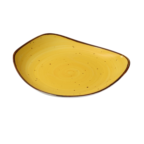 Yanco China LY-109YL Lyon Yellow Speckled Glazed Porcelain 8.75"L Freeform Plate