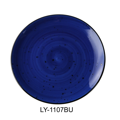 Yanco China LY-1107BU Lyon Blue Speckled Glazed Porcelain 7.25" Coupe Plate