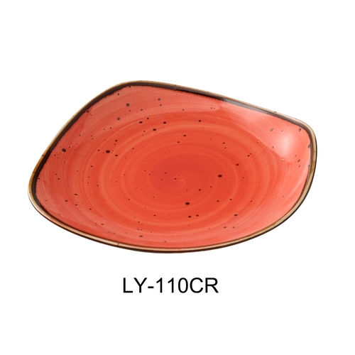 Yanco China LY-110CR Lyon Coral Speckled Glazed Porcelain 10.5" Freeform Plate