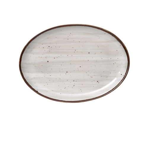 Yanco China LY-2110 Lyon Brown Speckled Glazed Porcelain 10" x 7" Oval Platter