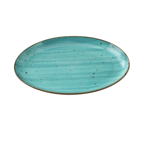 Yanco China LY-2110TQ Lyon Turquoise Glazed Porcelain 10" x 7" Oval Platter
