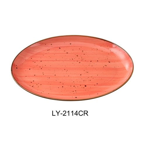 Yanco China LY-2114CR Lyon Coral Speckled Glazed Porcelain 14" x 10" Oval Platter