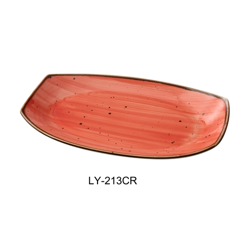 Yanco China LY-213CR Lyon Coral Speckled Glazed Porcelain 13" x 7.5" Plate- 1 Doz
