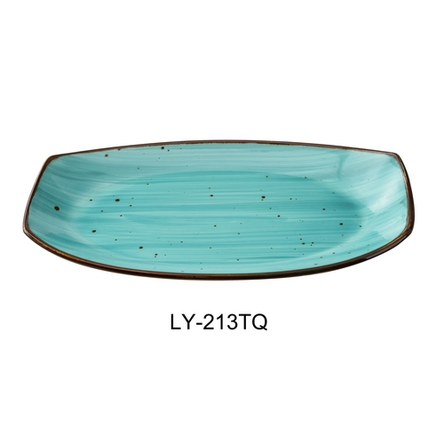 Yanco China LY-213TQ Lyon Turquoise Glazed Porcelain 13" x 7.5" Plate- 1 Doz