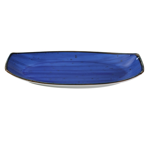 Yanco China LY-215BU Lyon Blue Speckled Glazed Porcelain 15" x 8.5" Plate- 1 Doz