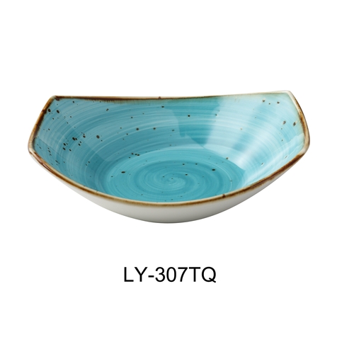 Yanco China LY-307TQ Lyon Turquoise Glazed Porcelain 15 oz. Freeform Soup Plate