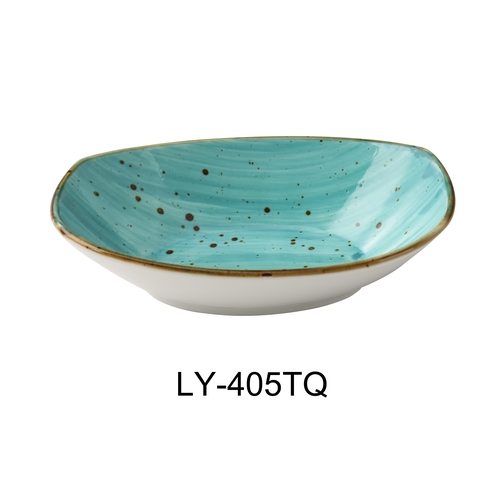 Yanco China LY-405TQ Lyon Turquoise Speckled Glazed Porcelain 5 oz. 5.5"Oval Bowl