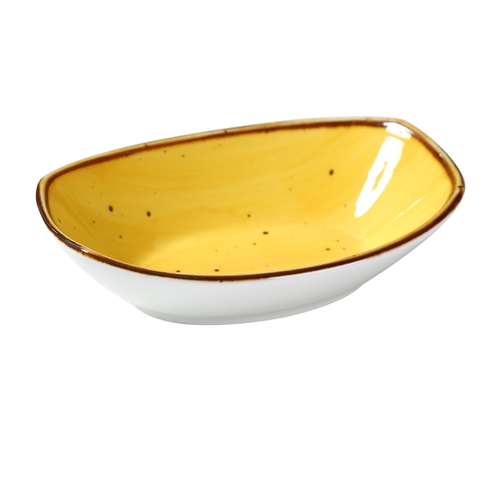 Yanco China LY-405YL Lyon Yellow Speckled Glazed Porcelain 5 oz. 5.5" Oval Bowl