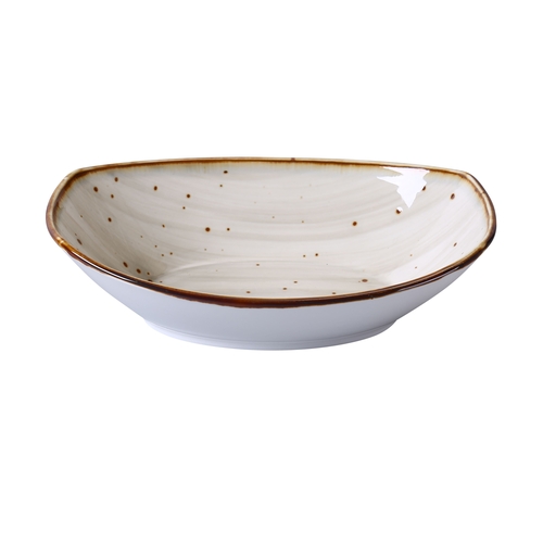 Yanco China LY-407 Lyon Brown Speckled Glazed Porcelain 10 oz. 7" Oval Bowl