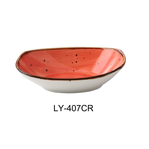 Yanco China LY-407CR Lyon Coral Speckled Glazed Porcelain 10 oz. 7" Oval Bowl