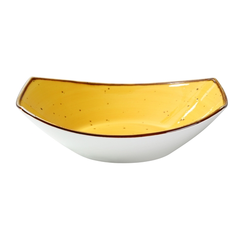 Yanco China LY-409YL Lyon Yellow Speckled Glazed Porcelain 20 oz. 9" Oval Bowl