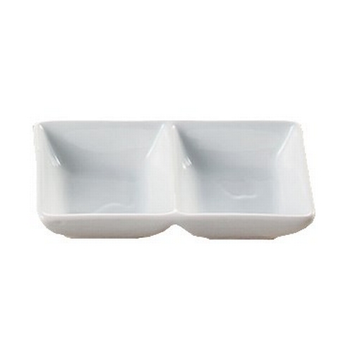 Yanco China ML-725 Main Land Super White Porcelain 2 oz. Divided Tray - 3 Doz