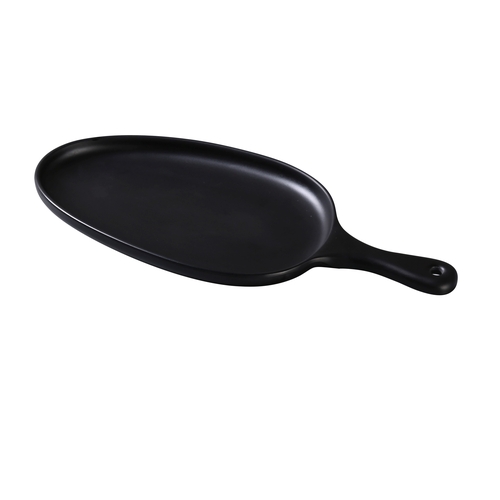 Yanco China MO-808BK Moderne Matte Black Melamine 14.5"x 6.5" Pan Plate w/ Handle