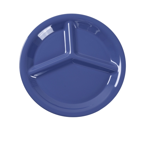 Yanco China MS-710BU Milestone Blue Melamine 10.25" dia. 3-Compartment Plate