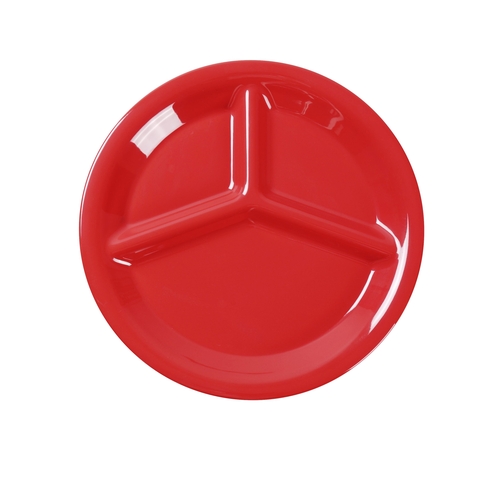 Yanco China MS-710RD Milestone Red Melamine 10.25" dia. 3-Compartment Plate