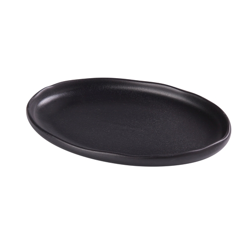 Yanco China NB-212 Noble Black Porcelain 12.5" x 8.25" Oval Rolled Edge Plate