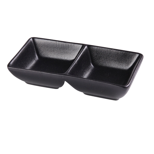 Yanco China NB-4032 Noble Black Porcelain 3 oz. Double Sauce Dish - 3 Doz