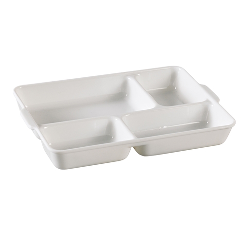 Yanco China NC-4420 Nu-Classic White Melamine 9.5" x 7" 4 Compartment Plate