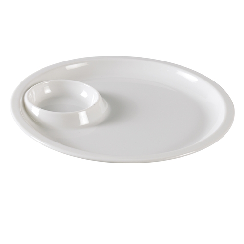 Yanco China NC-7521 Nu-Classic White Melamine 10" dia. Tray w/ Sauce Compartment
