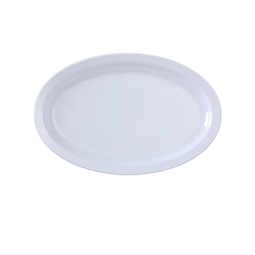 Yanco China NS-510W Nessico White Melamine 9.75" x 6.75" Oval Narrow Rim Platter