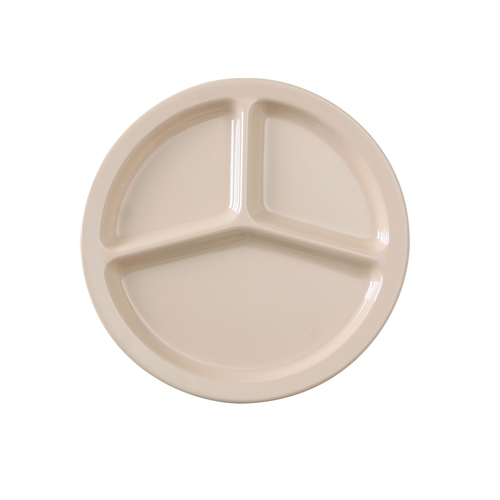 Yanco China NS-702T Nessico Tan Melamine 10" dia. 3 Compartment Plate - 2 Doz