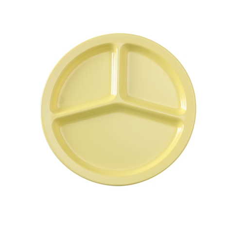 Yanco China NS-702Y Nessico Yellow Melamine 10" dia. 3 Compartment Plate - 2 Doz