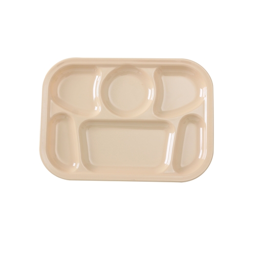 Yanco China NS-803T Nessico Tan Melamine 13" x 9.5" 6 Compartment Plate - 1 Doz