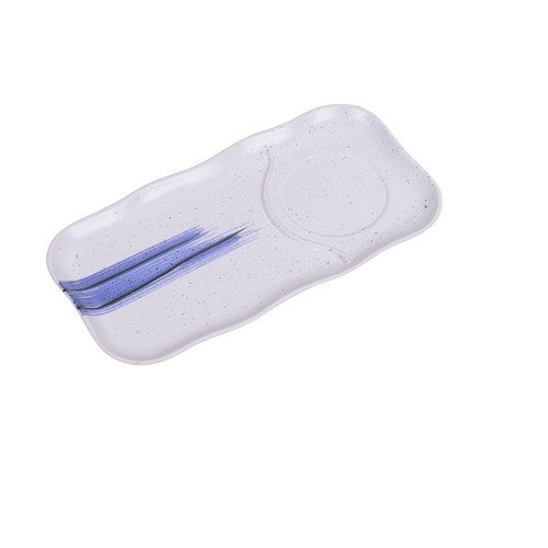 Yanco China OC-5112 Ocean White/Blue Porcelain 12" x 6" 2 Compartment Plate