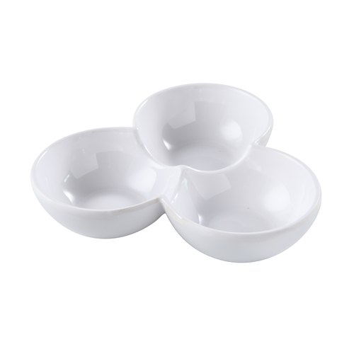 Yanco China OK-817 Osaka White Melamine 7" x 6" Divided Sauce Dish - 4 Doz