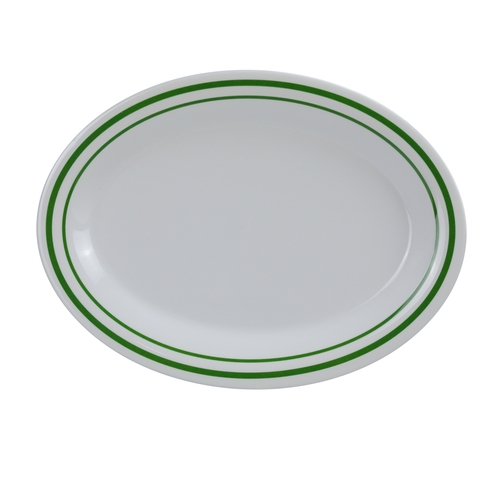 Yanco China PT-209 Pine Tree Green/Beige Melamine 9.5" x 7.25" Oval Platter