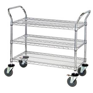 Quantum Food Service WRSC-2442-3 42x24x37-1/2 304 Stainless Steel 3 Wire Shelf Utility Cart