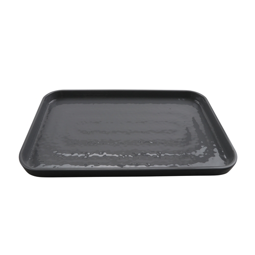 GET RS-128-GRS/BKM Roca Glazed Gray/Black Melamine 12" x 8" Platter - 1 Doz
