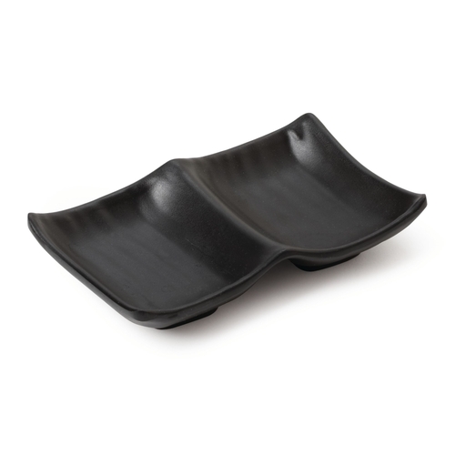 GET SD-5525-BK Nara Black Melamine 2.5 oz. 2-Compartment Side Dish - 2 Doz