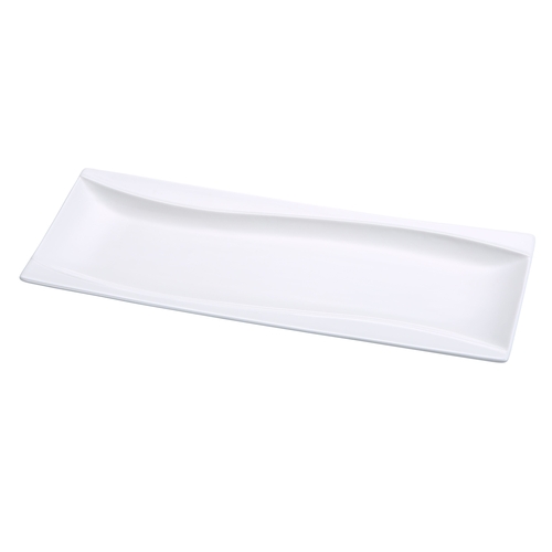 Yanco China SW-215 Sea Wave Bone White Porcelain 15" x 5.5" Rectangular Plate