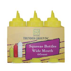 Thunder Group PLTHSB024YW 24 oz Wide Mouth Yellow Plastic Squeeze Bottle - 6 Per Pack
