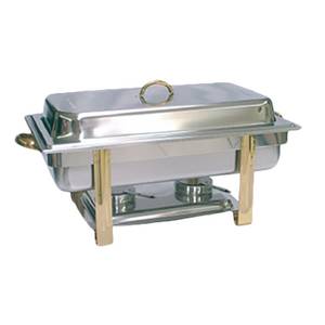 Thunder Group SLRCF0833GH 8 Qt Stainless Steel Oblong Full Size Chafer w/ Gold Handles